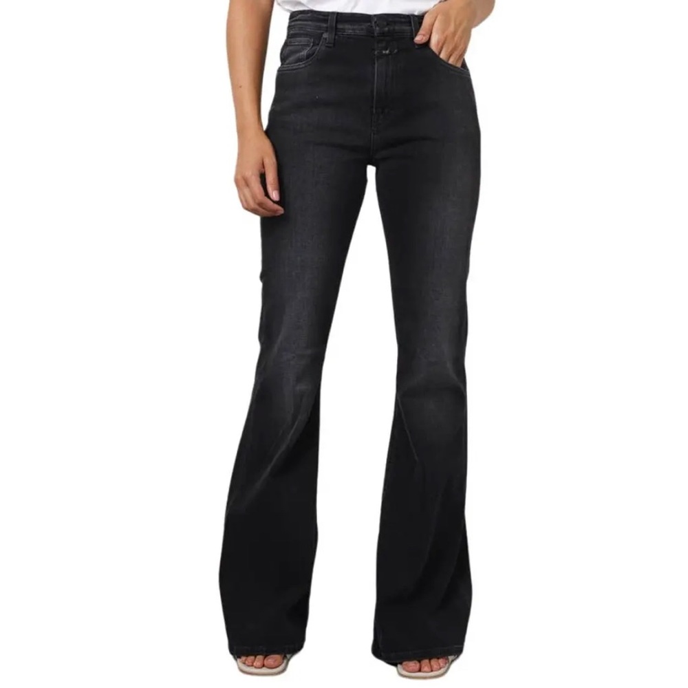 New High Noon Black Denim Jeans Sz 13/31 High Rise Flare Bell Bottom Raw Hem